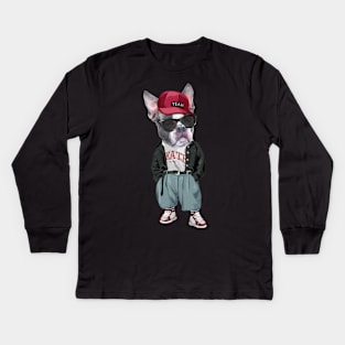 French Bulldog - Hip Hop Style Kids Long Sleeve T-Shirt